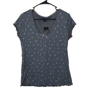 NWT Torrid Lace Trim Fitted Scoop Tee Floral Size 00 Lettuce Edge Ribbed